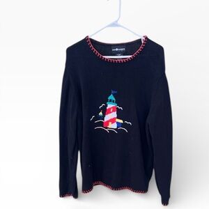 Sag Harbor Sport Black Sweater with Lighthouse Design